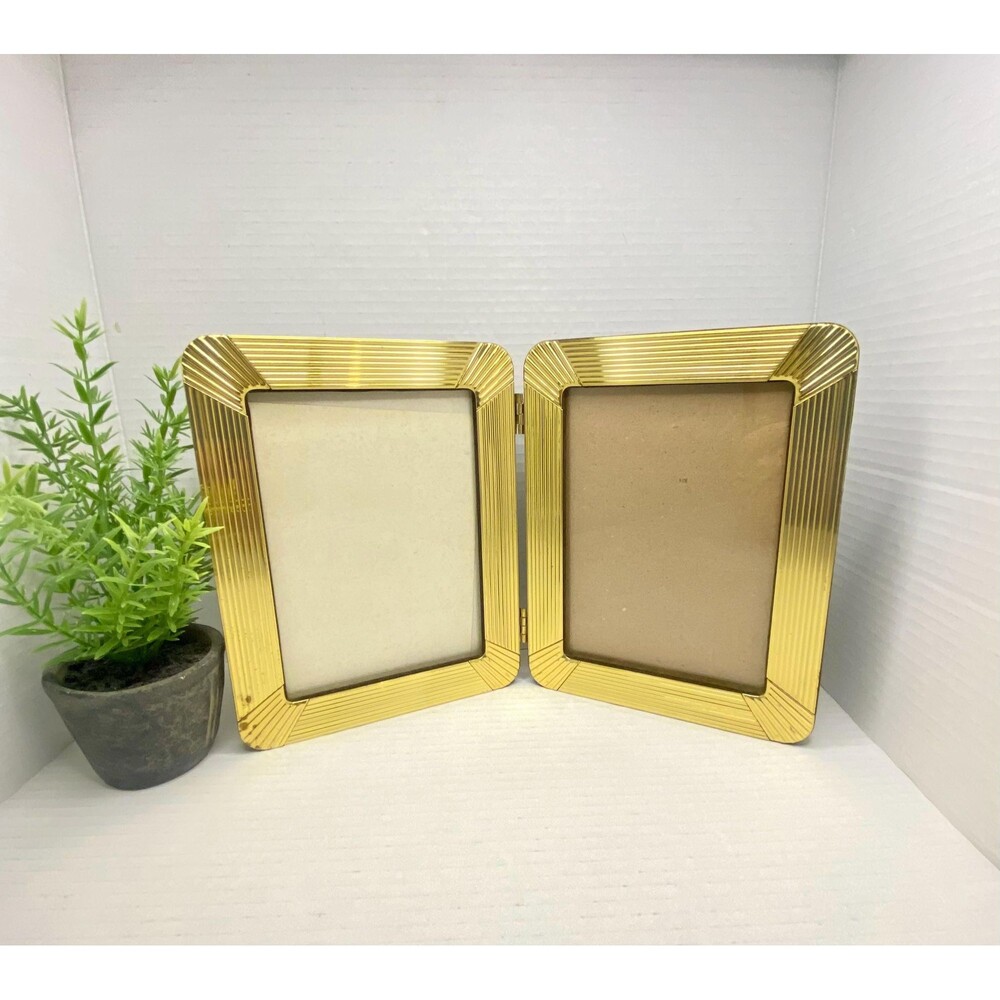 Vintage Brass Art Deco Picture Frame Double Folding 5"x7"